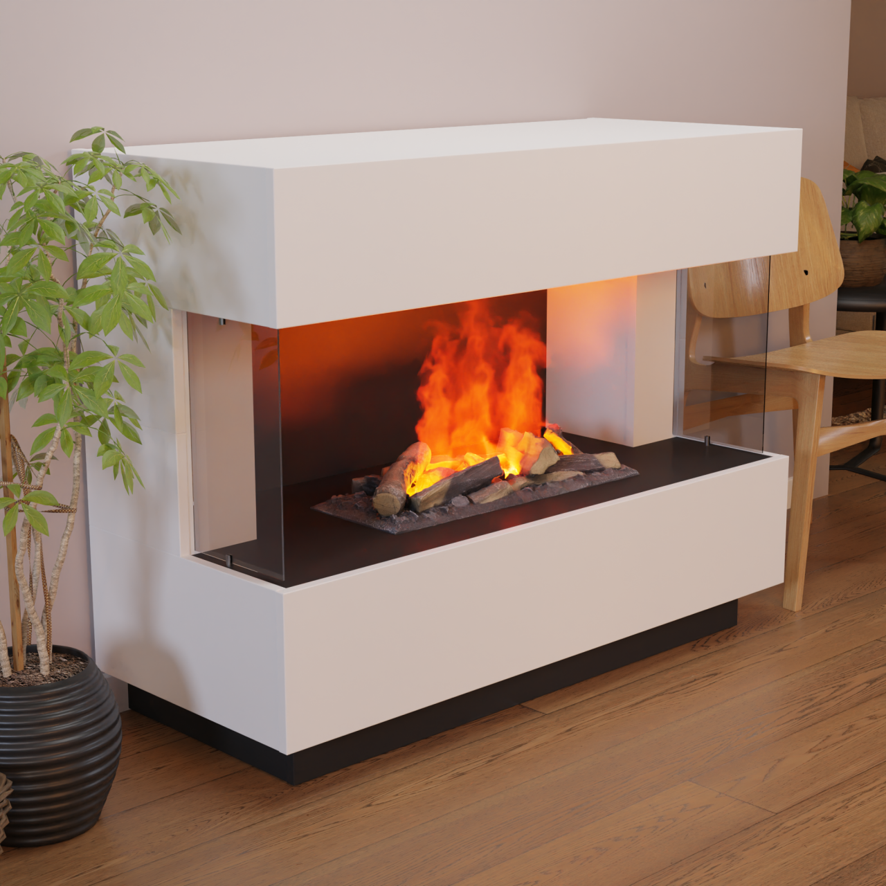 Glow Fire Kant Elektrokamin Opti-Myst Cassette 600 mit Holzdekoration