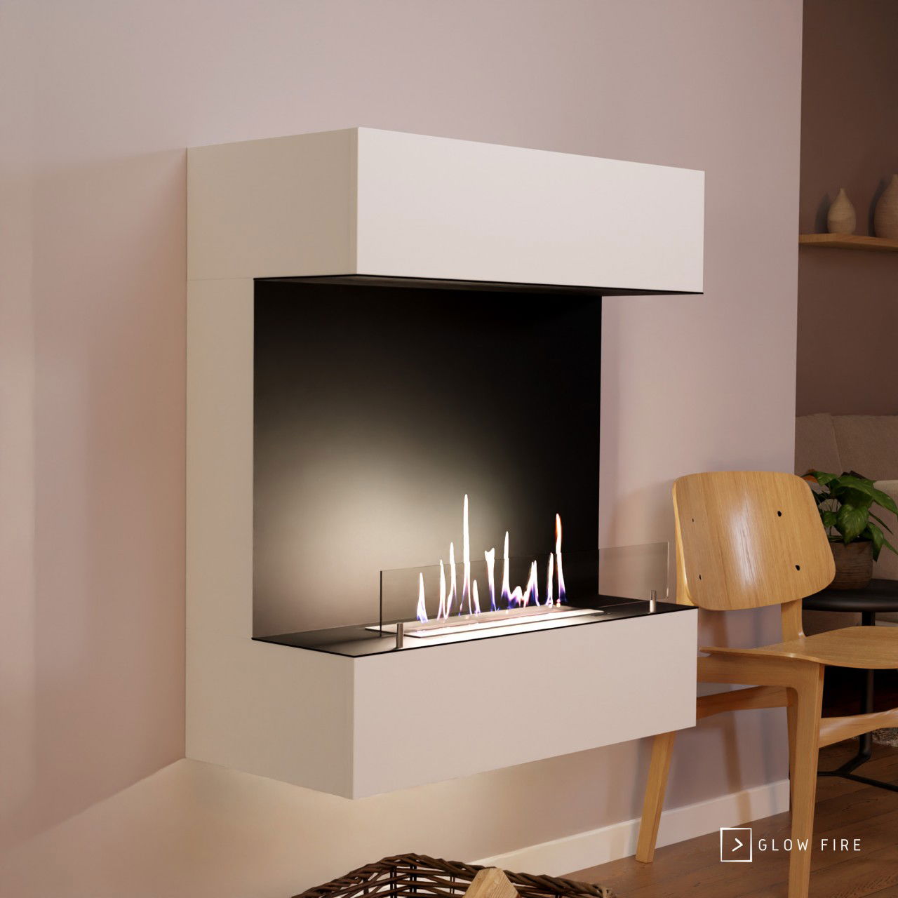 Glow Fire Kongsberg Wall Ethanol Kamin Weiß