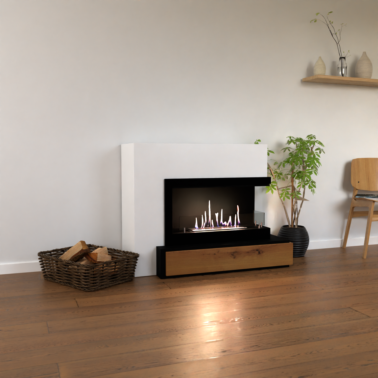 Glow Fire Narvik Rechts Ethanol Kamin Weiß