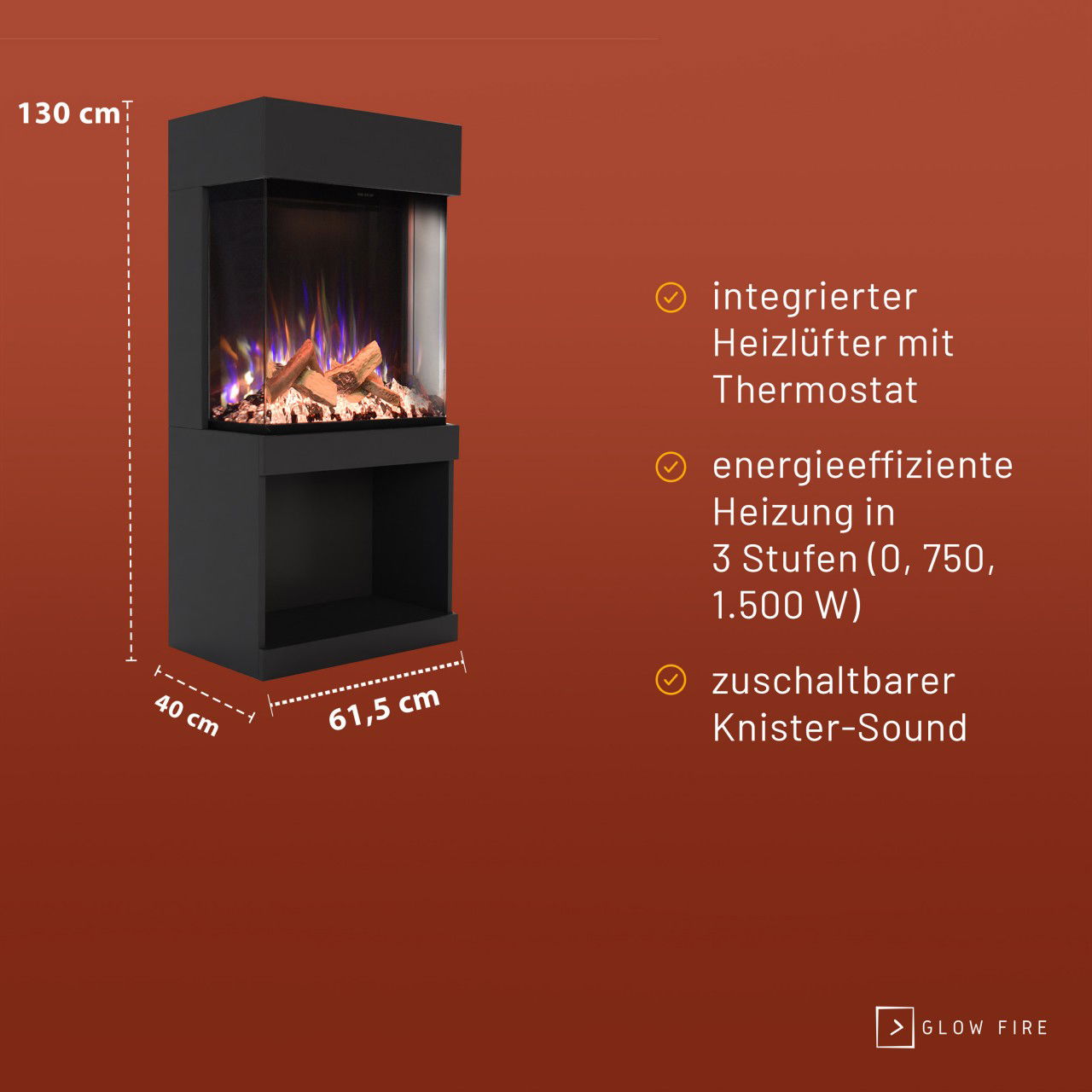 Glow Fire PR12 Schwarz Elektrokamin