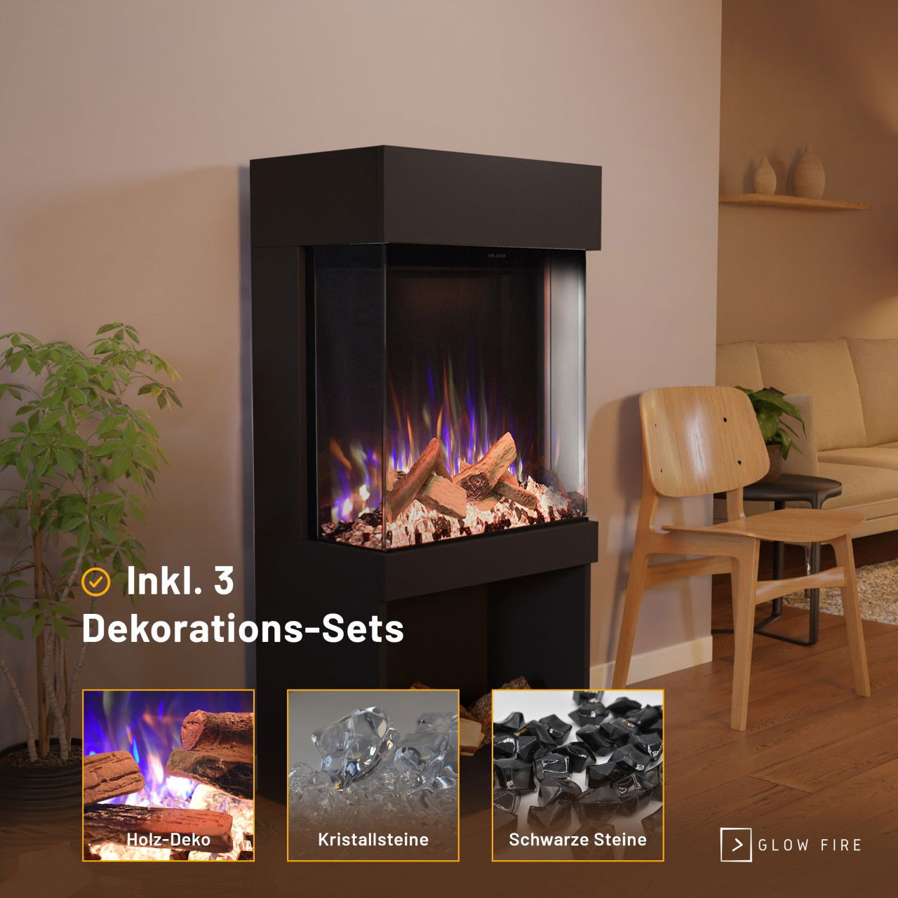 Glow Fire PR12 Schwarz Elektrokamin