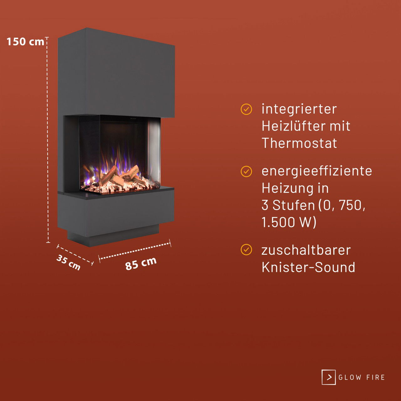 Glow Fire PR14 Grau Elektrokamin