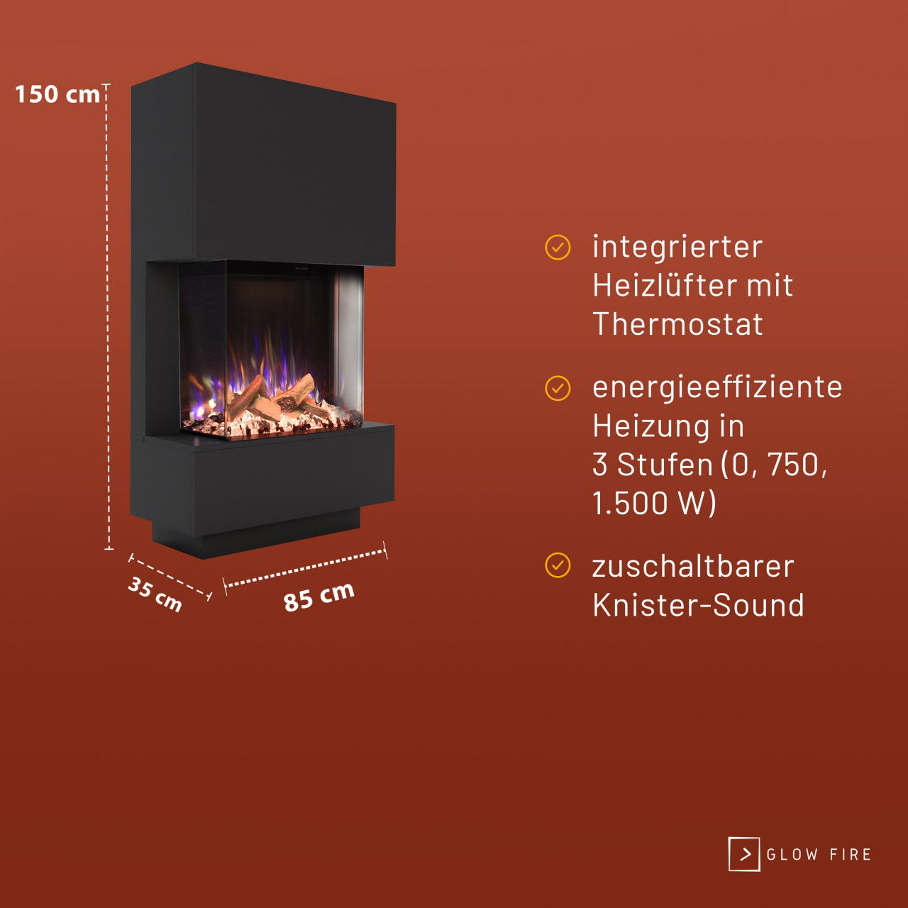 Glow Fire PR14 Schwarz Elektrokamin
