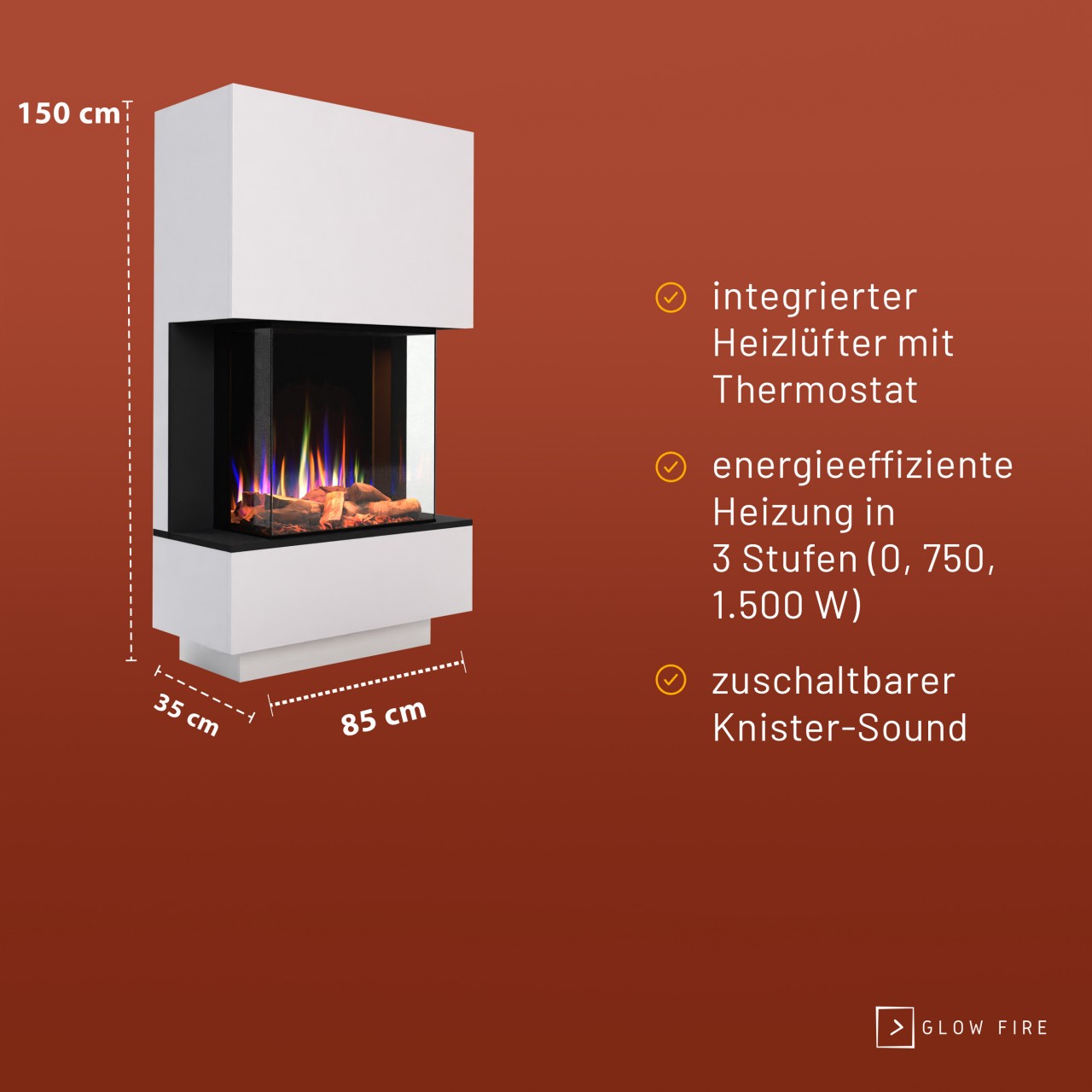 Glow Fire PR14 Weiss Elektrokamin