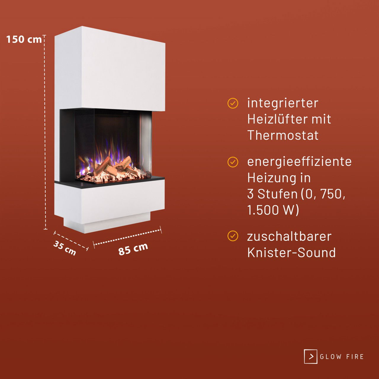 Glow Fire PR14 Weiss Elektrokamin