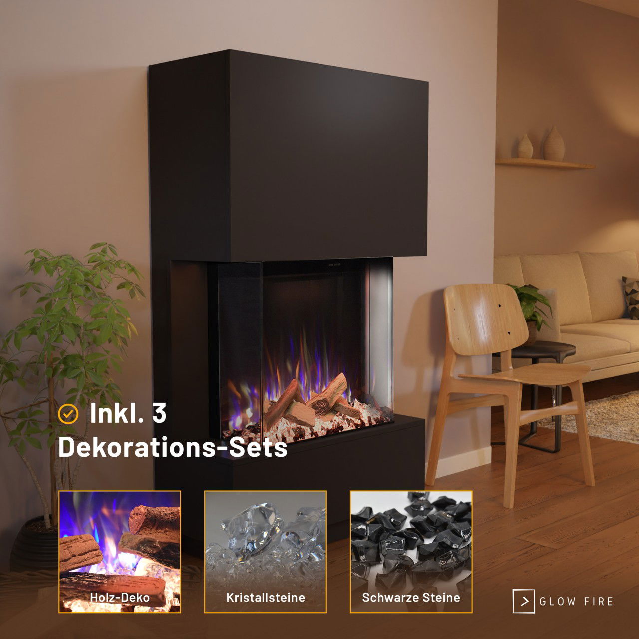 Glow Fire PR14 Schwarz Elektrokamin