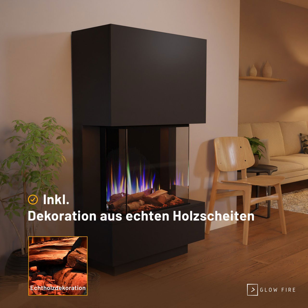 Glow Fire PR14 Schwarz Elektrokamin