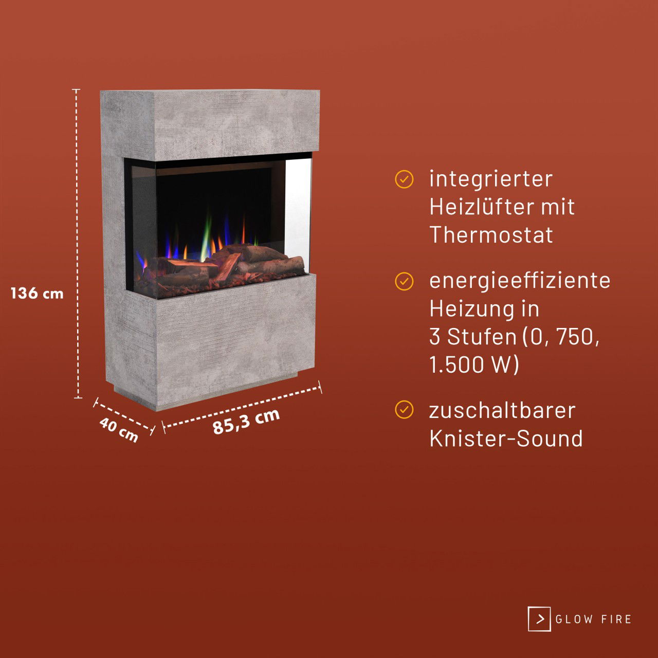 Glow Fire PR15 Weiss Elektrokamin