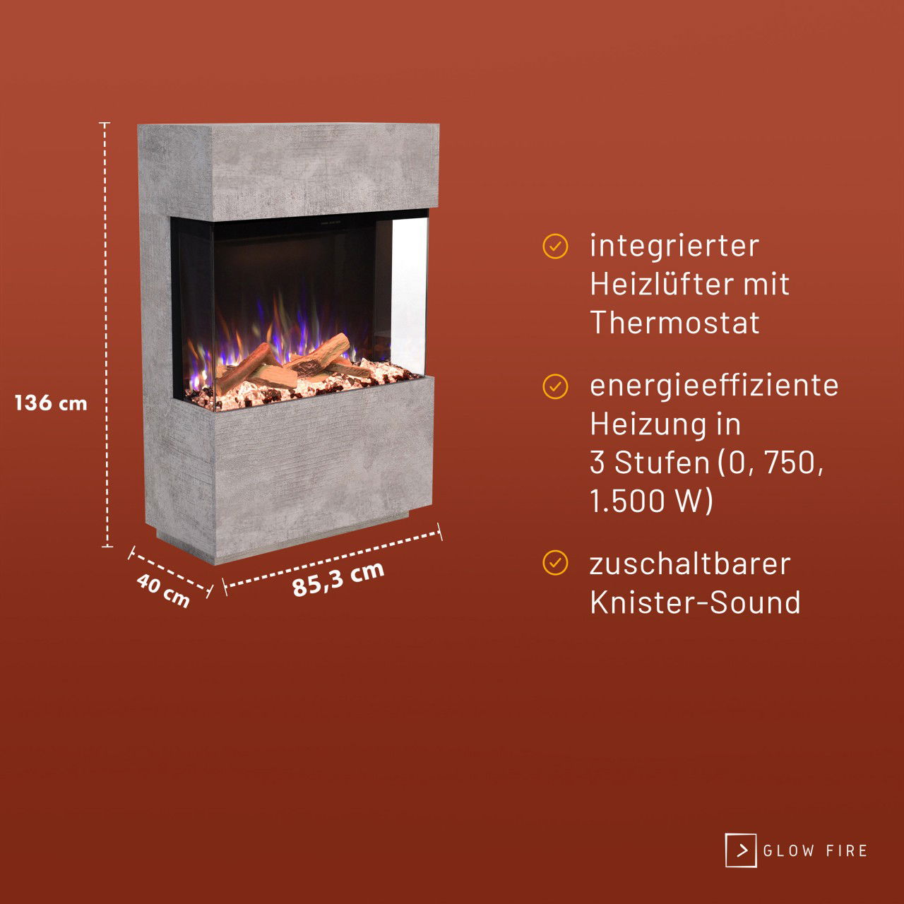 Glow Fire PR15 Weiss Elektrokamin