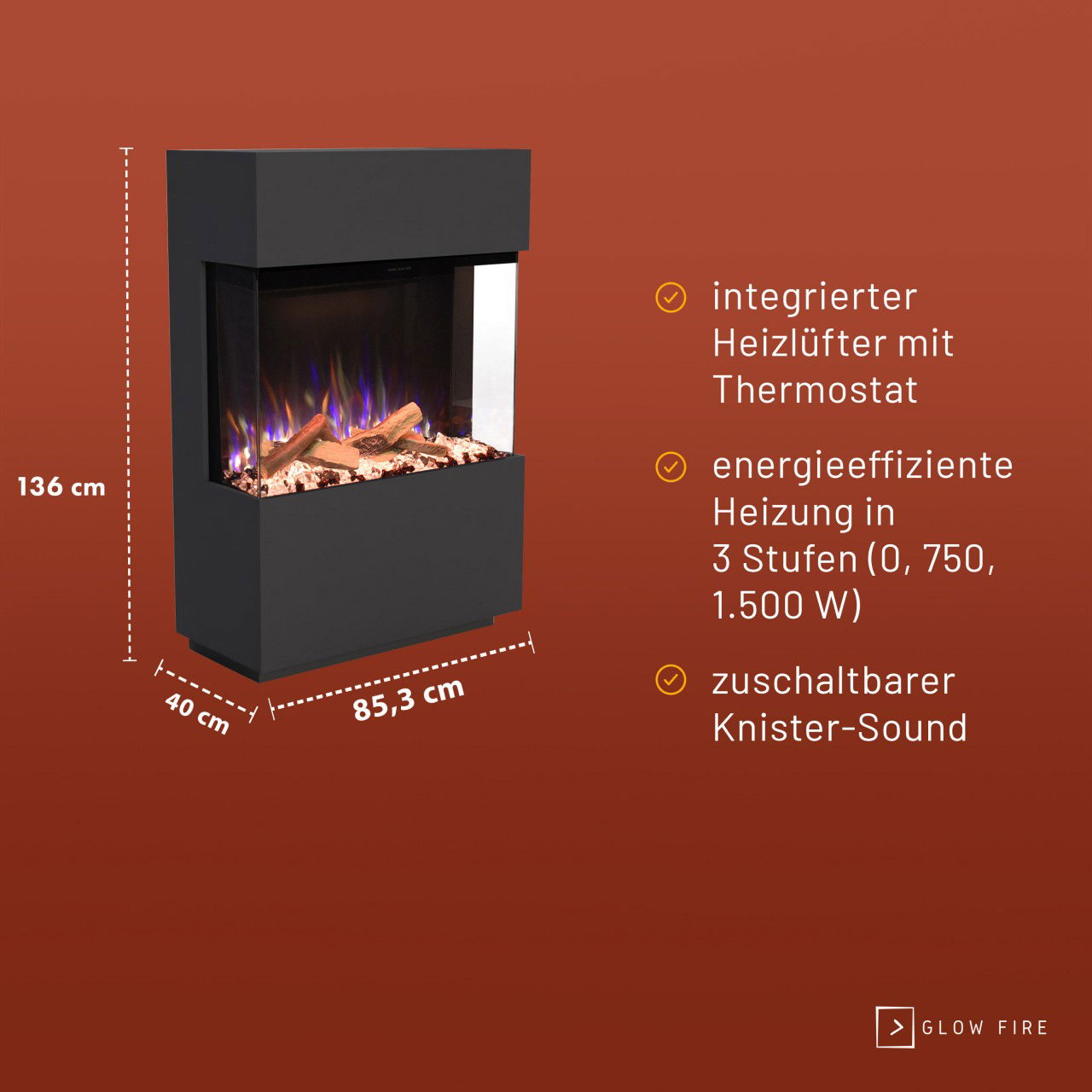 Glow Fire PR15 Weiss Elektrokamin