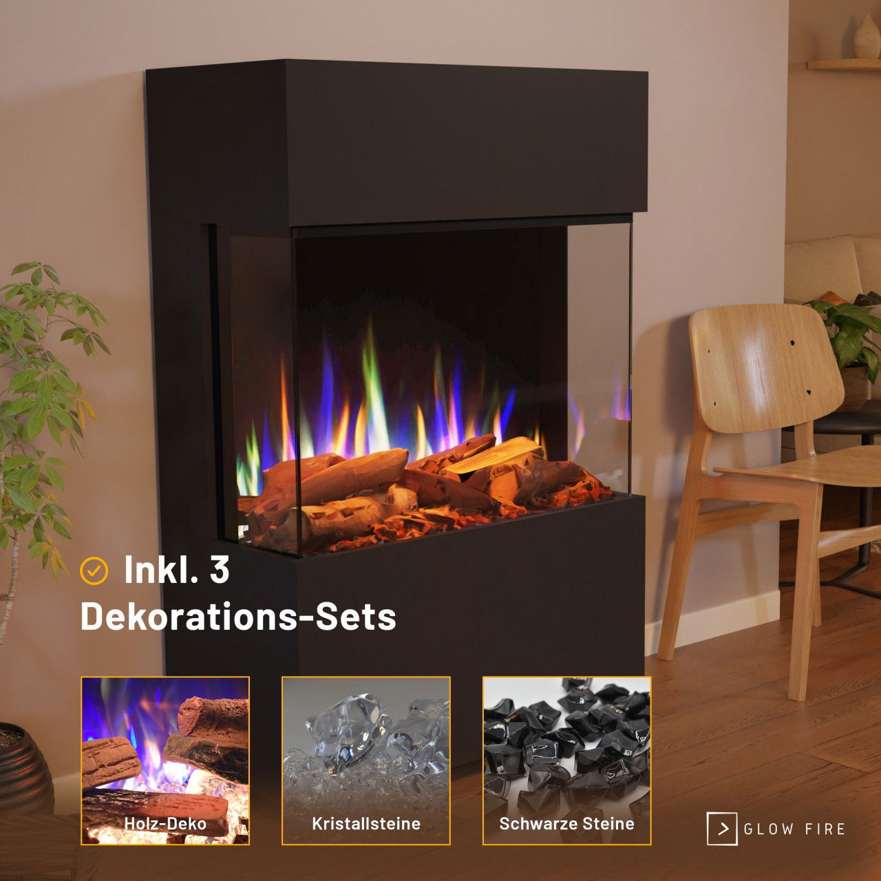 Glow Fire PR15 Schwarz Elektrokamin