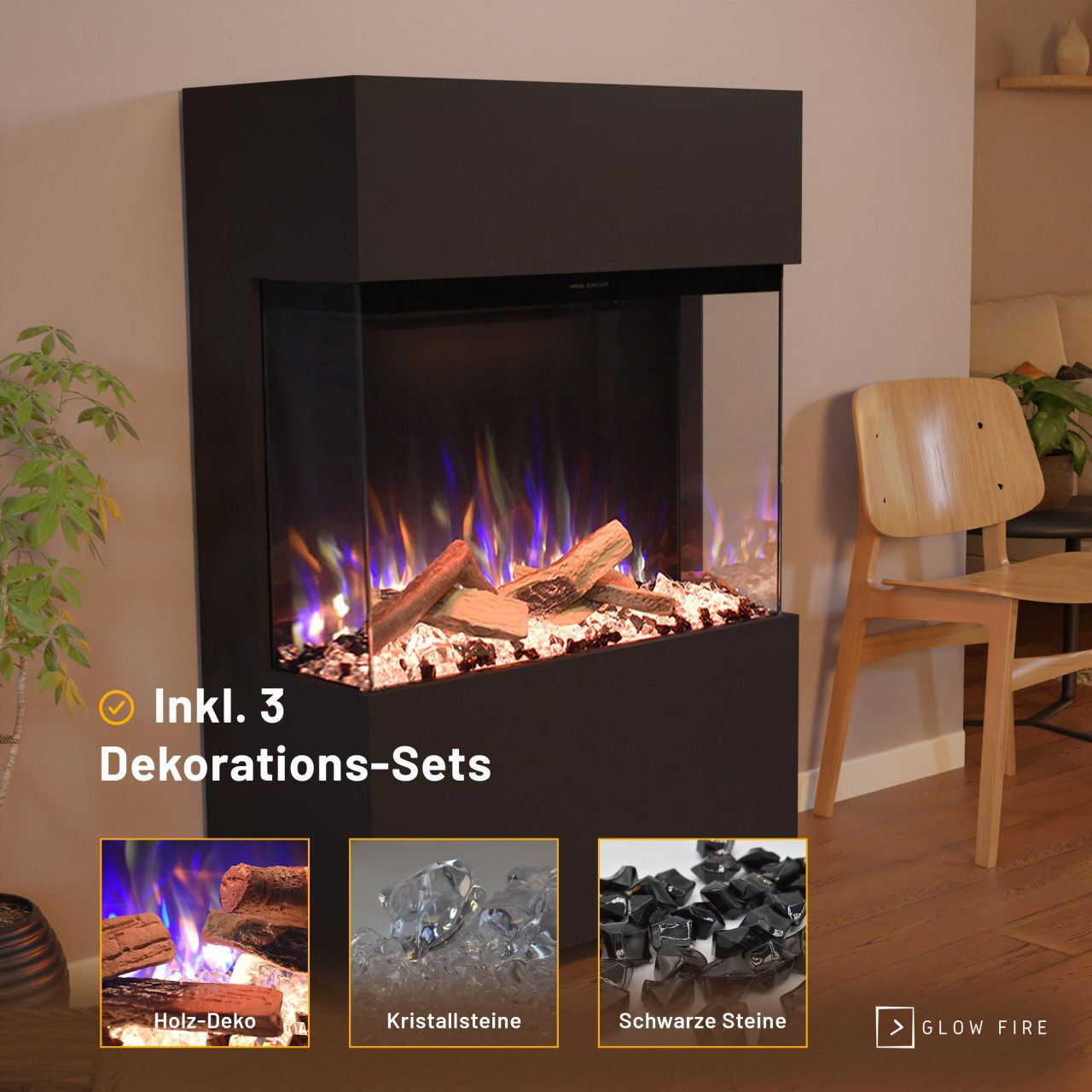 Glow Fire PR15 Schwarz Elektrokamin