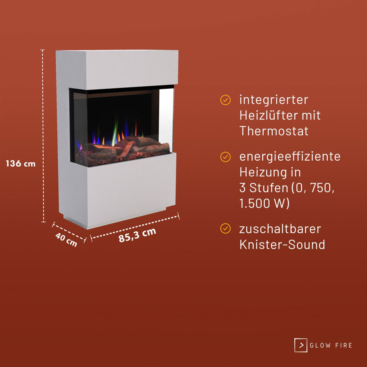 Glow Fire PR15 Weiss Elektrokamin