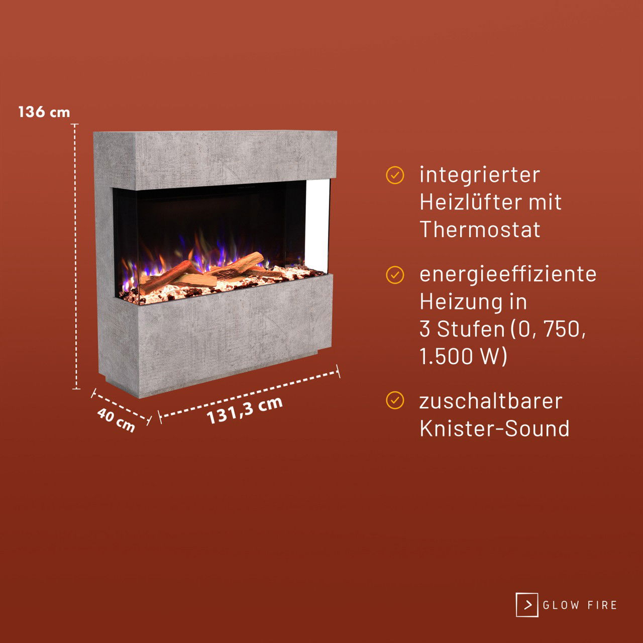 Glow Fire PR16 Weiss Elektrokamin