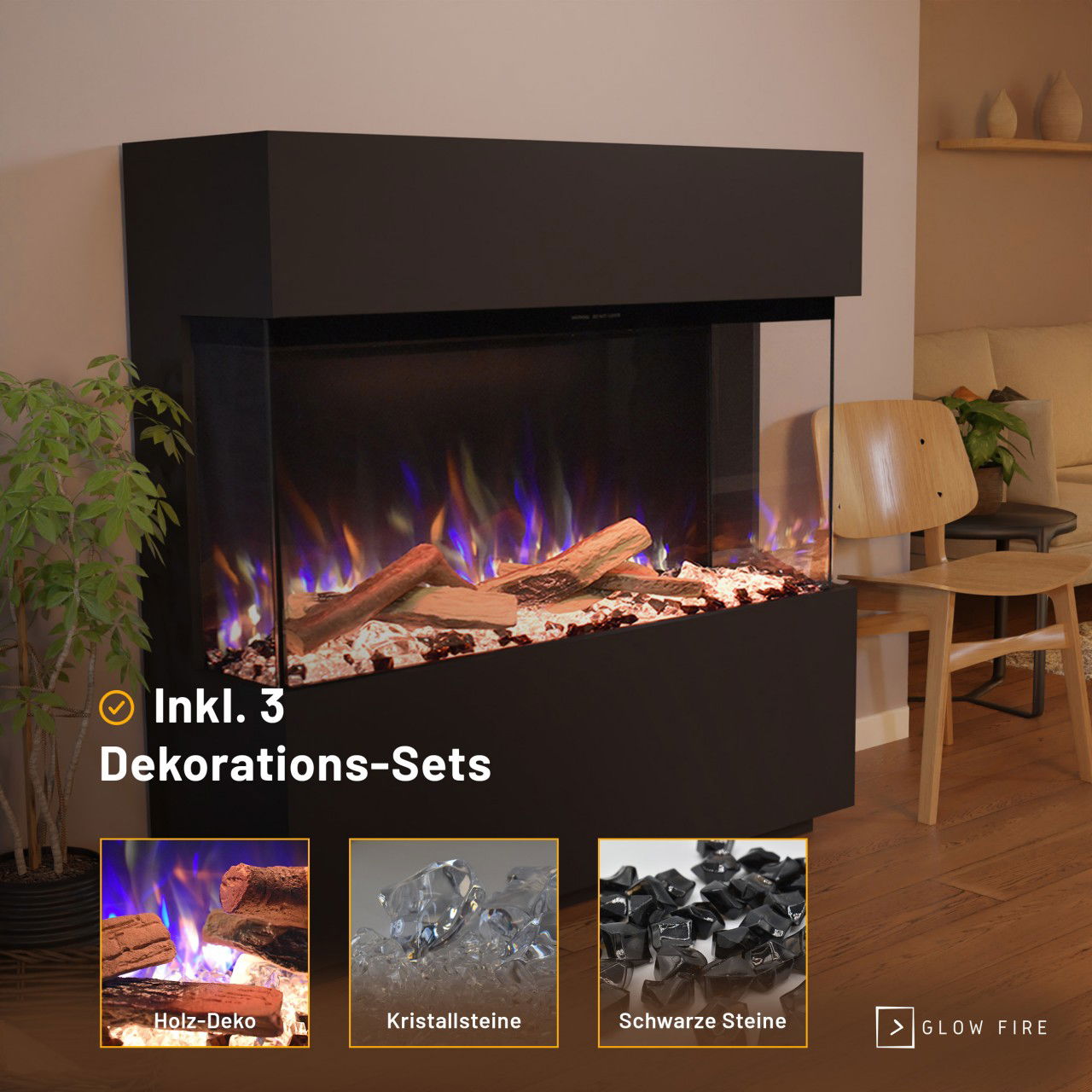 Glow Fire PR15 Schwarz Elektrokamin