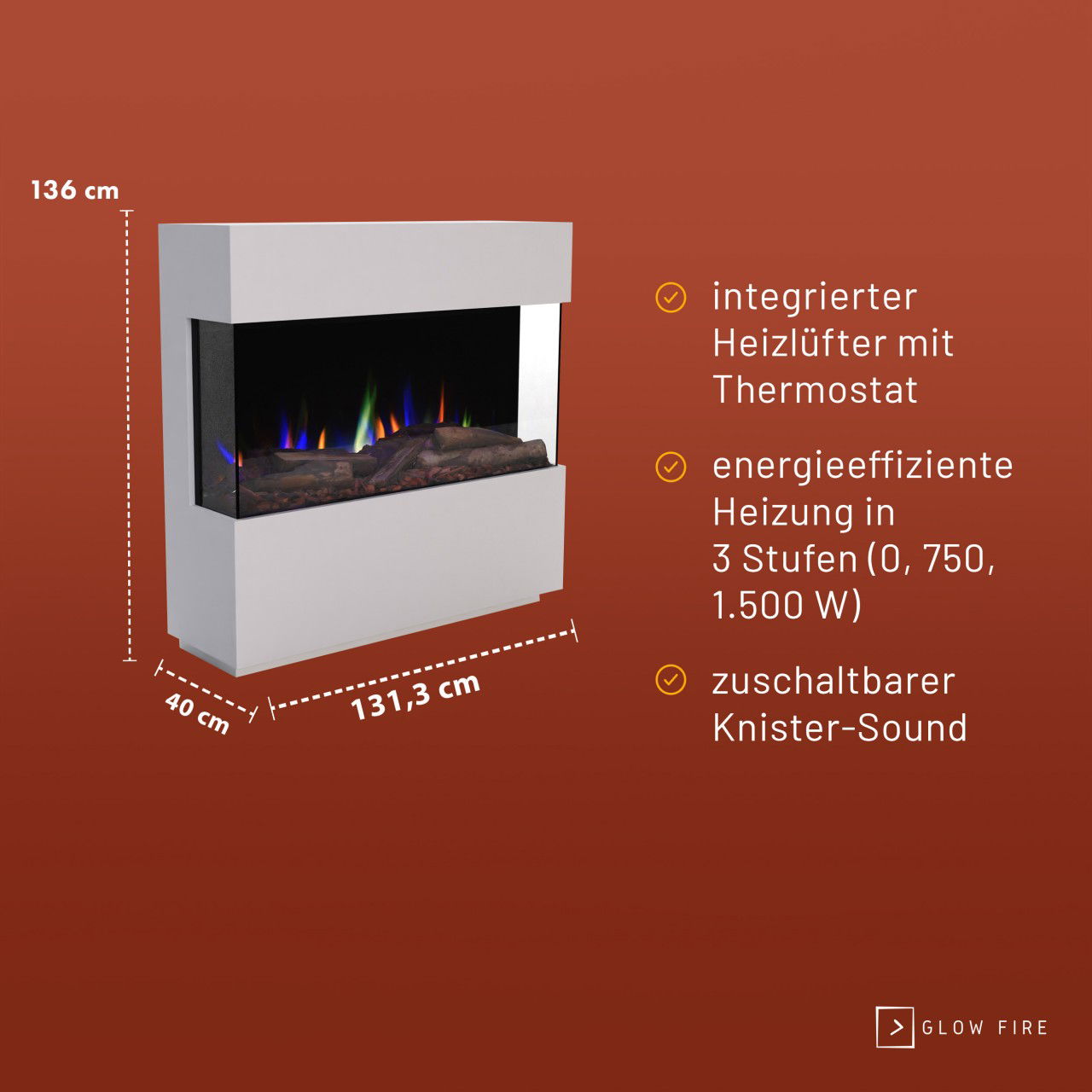Glow Fire PR16 Weiss Elektrokamin