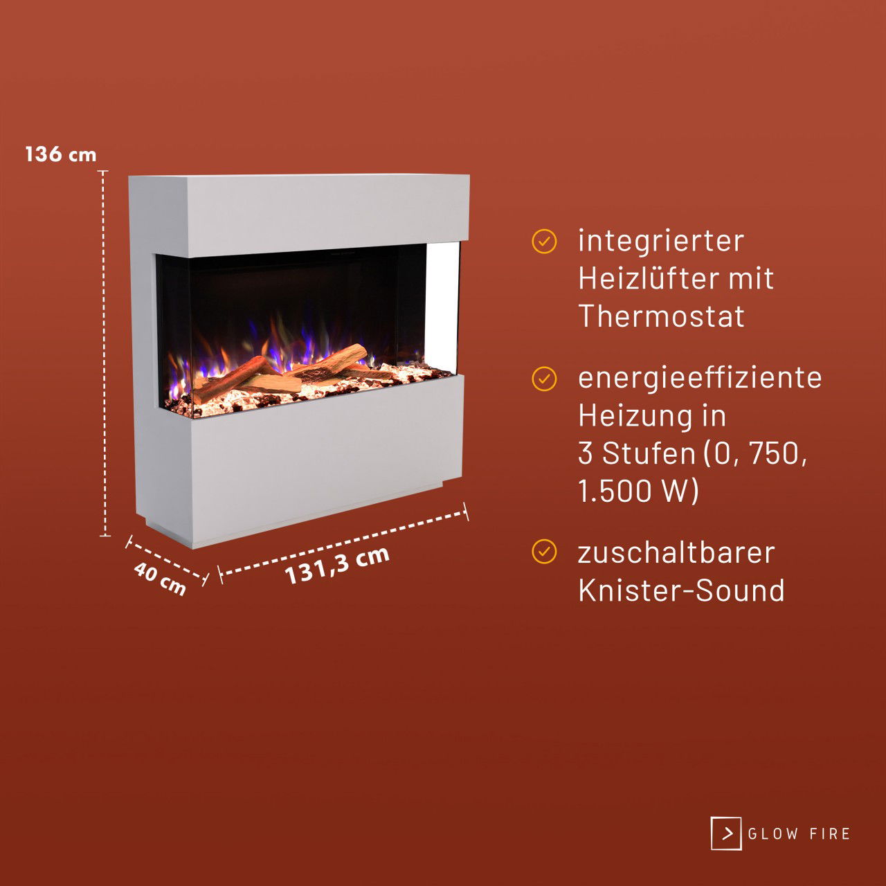 Glow Fire PR16 Weiss Elektrokamin