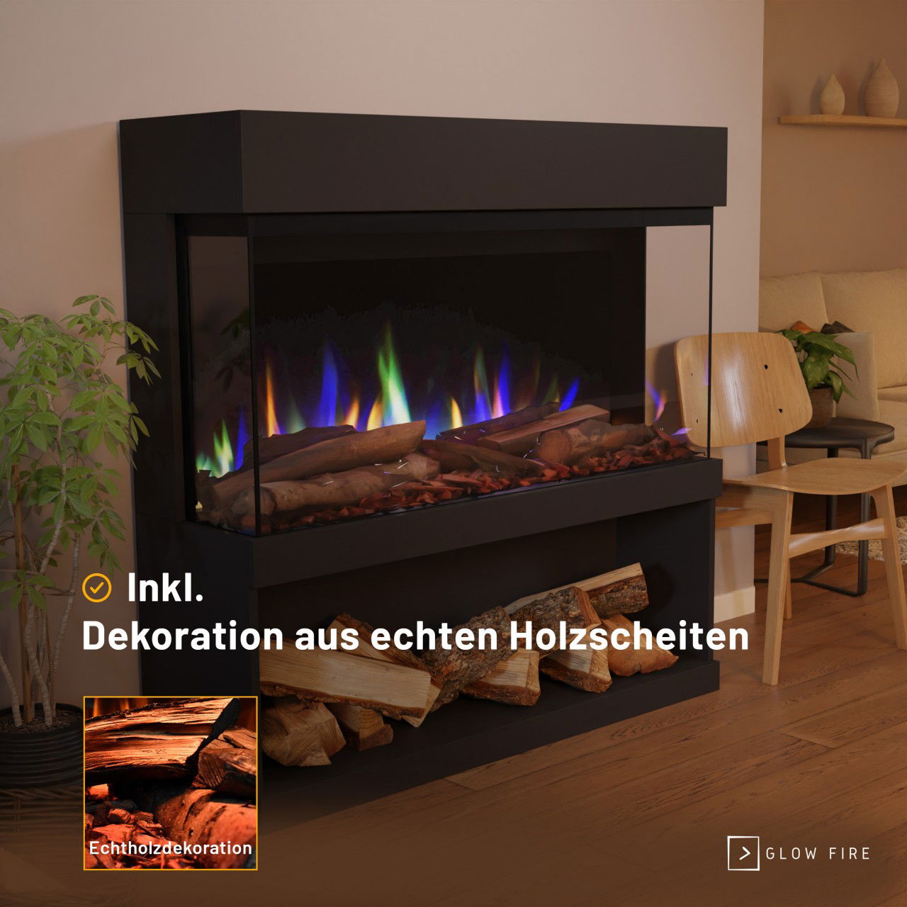 Glow Fire PR17 Schwarz Elektrokamin