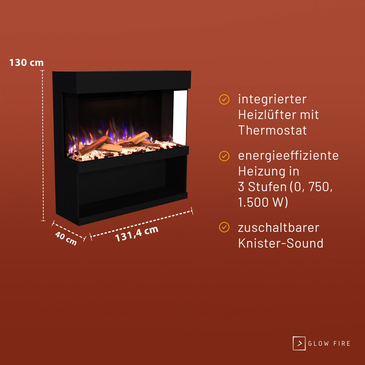 Glow Fire PR17 Schwarz Elektrokamin