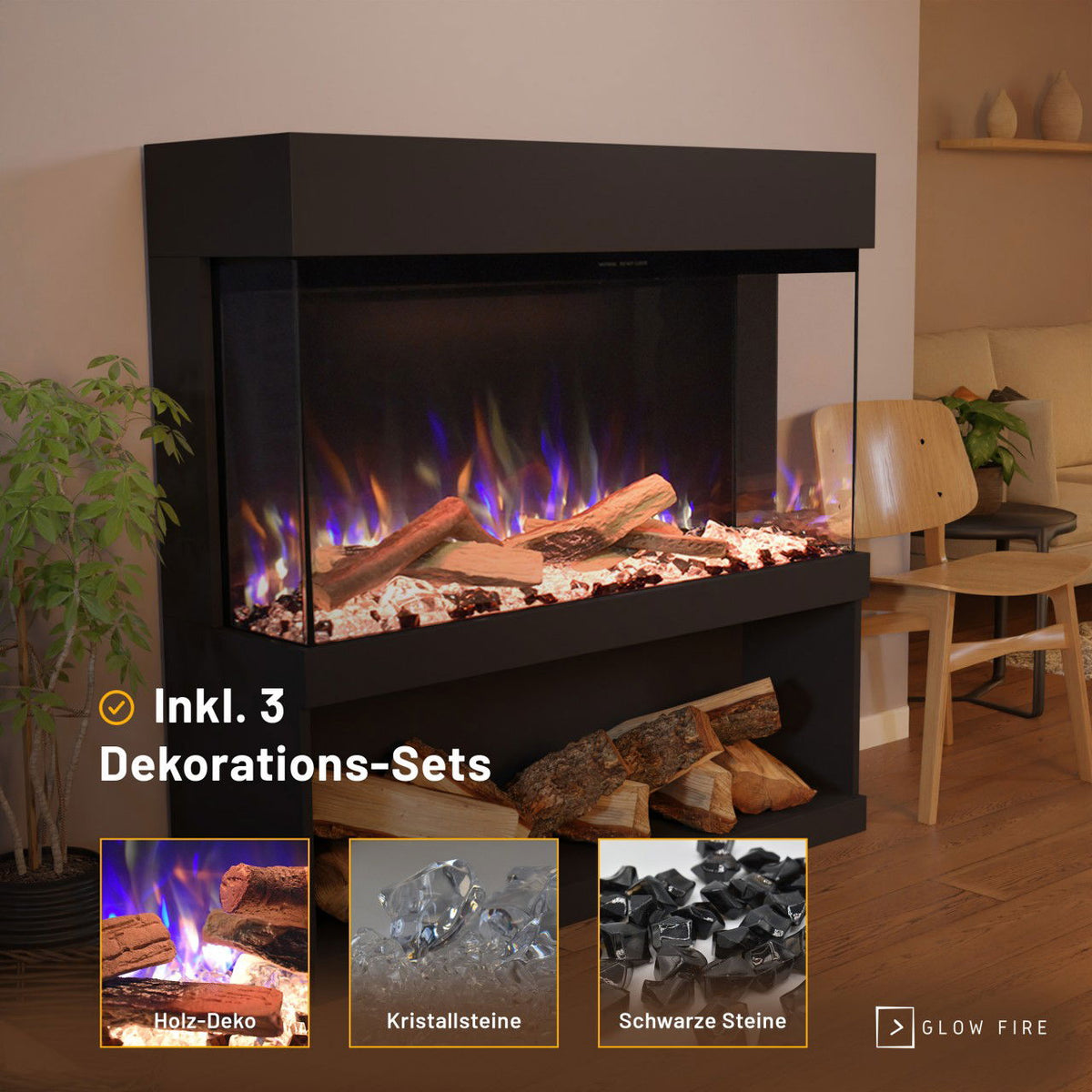 Glow Fire PR17 Schwarz Elektrokamin