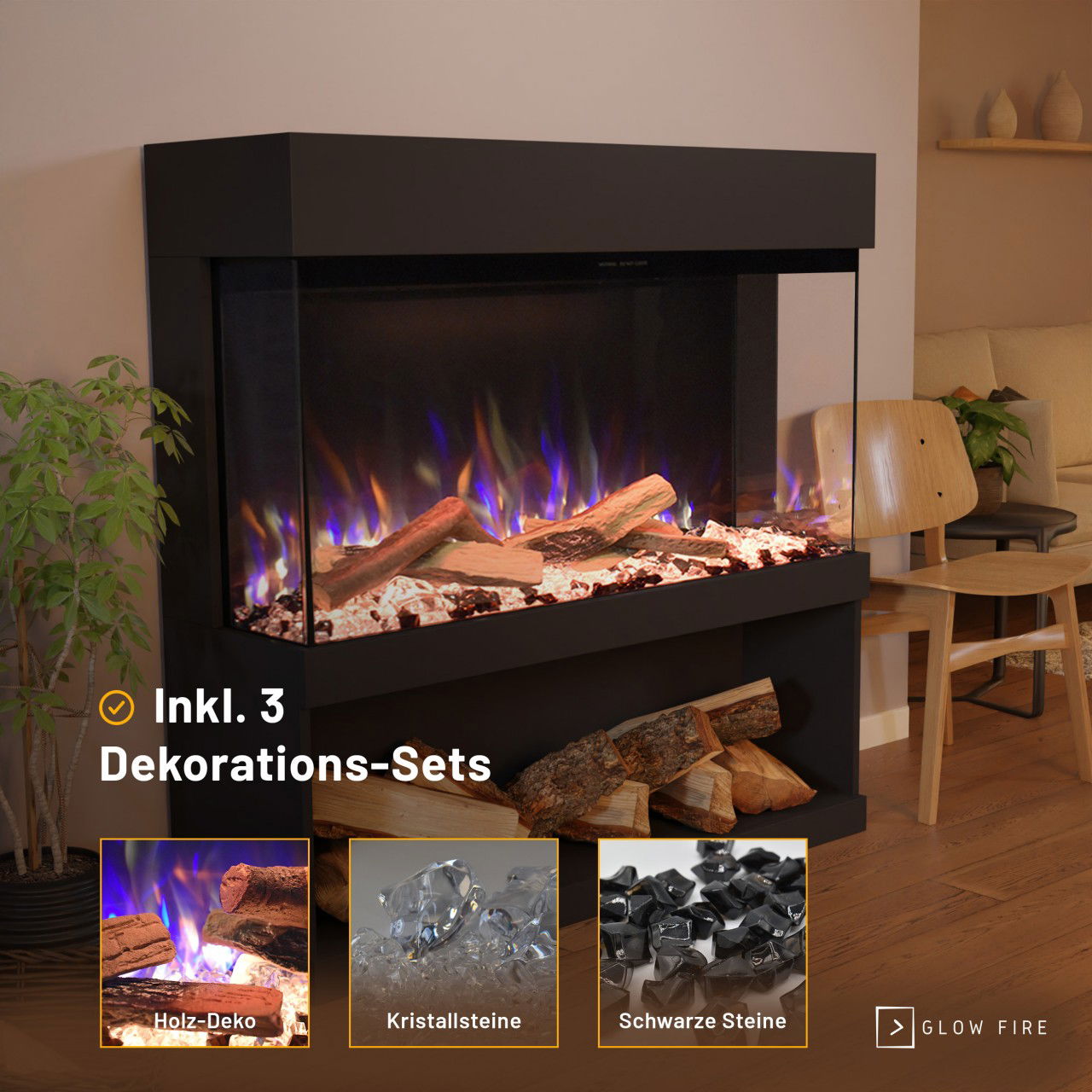 Glow Fire PR17 Schwarz Elektrokamin