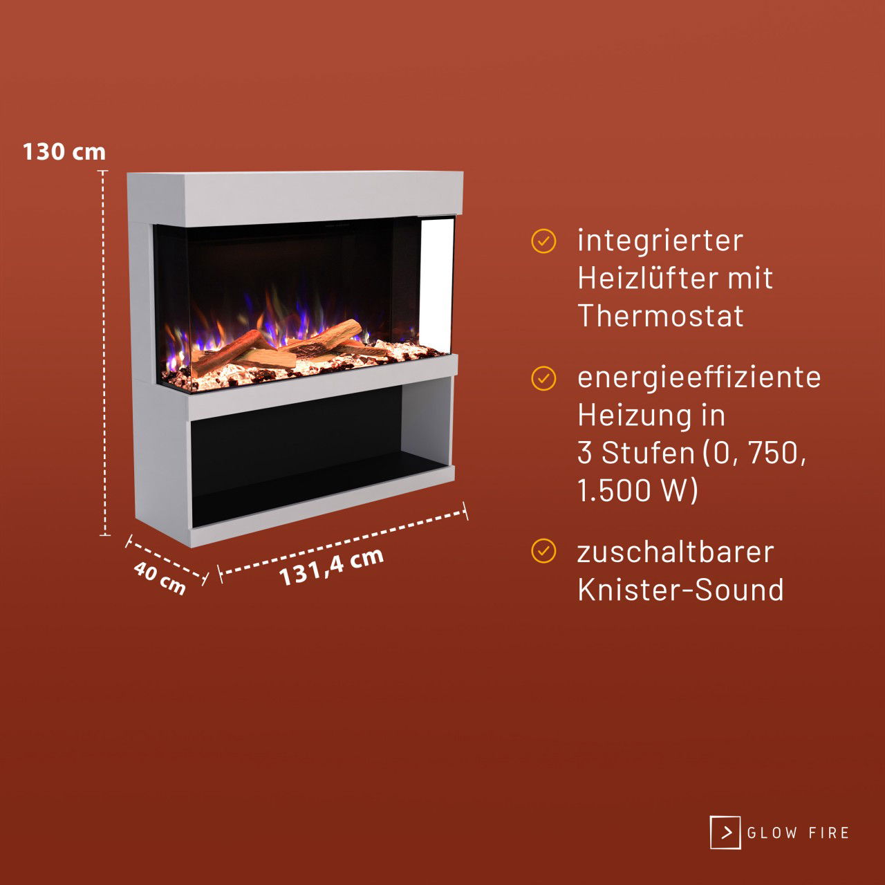 Glow Fire PR17 Weiss Elektrokamin