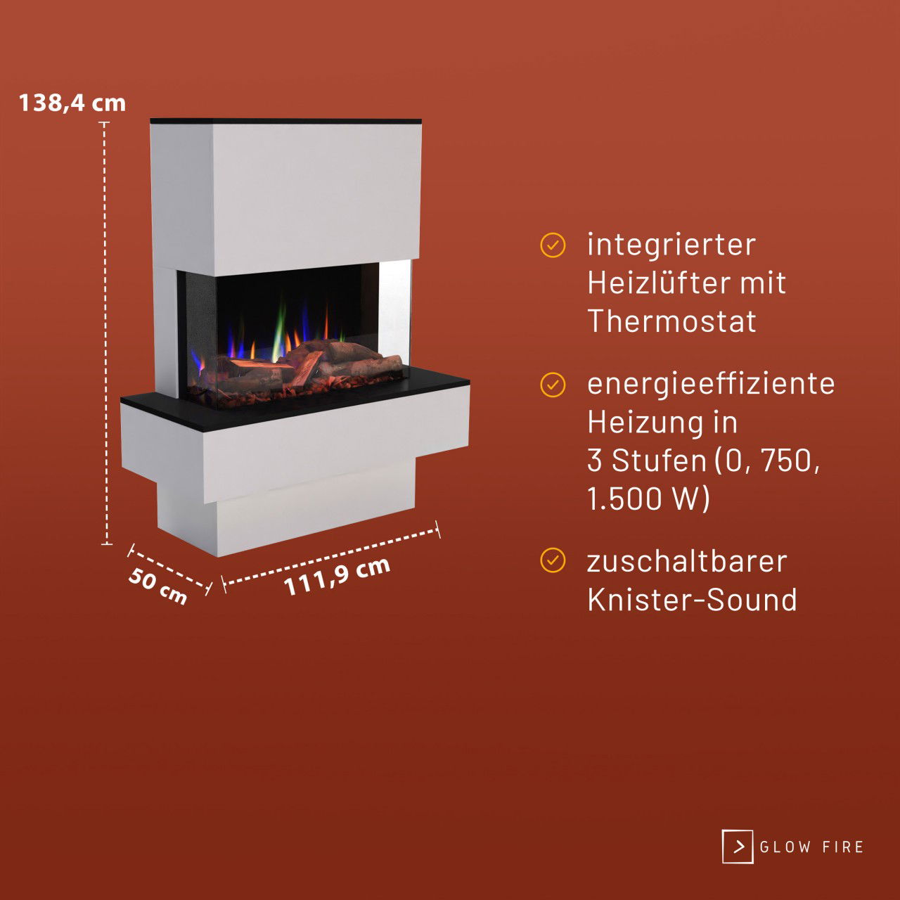 Glow Fire PR18 Weiss Elektrokamin