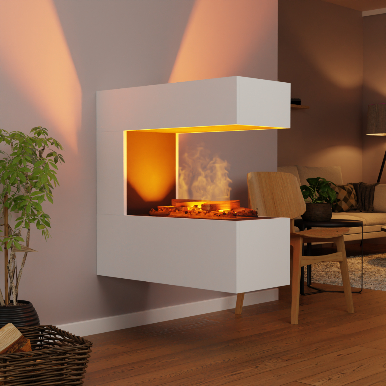 Glow Fire Schiller Weiß Hängekamin Elektrokamin mit Wasserdampf