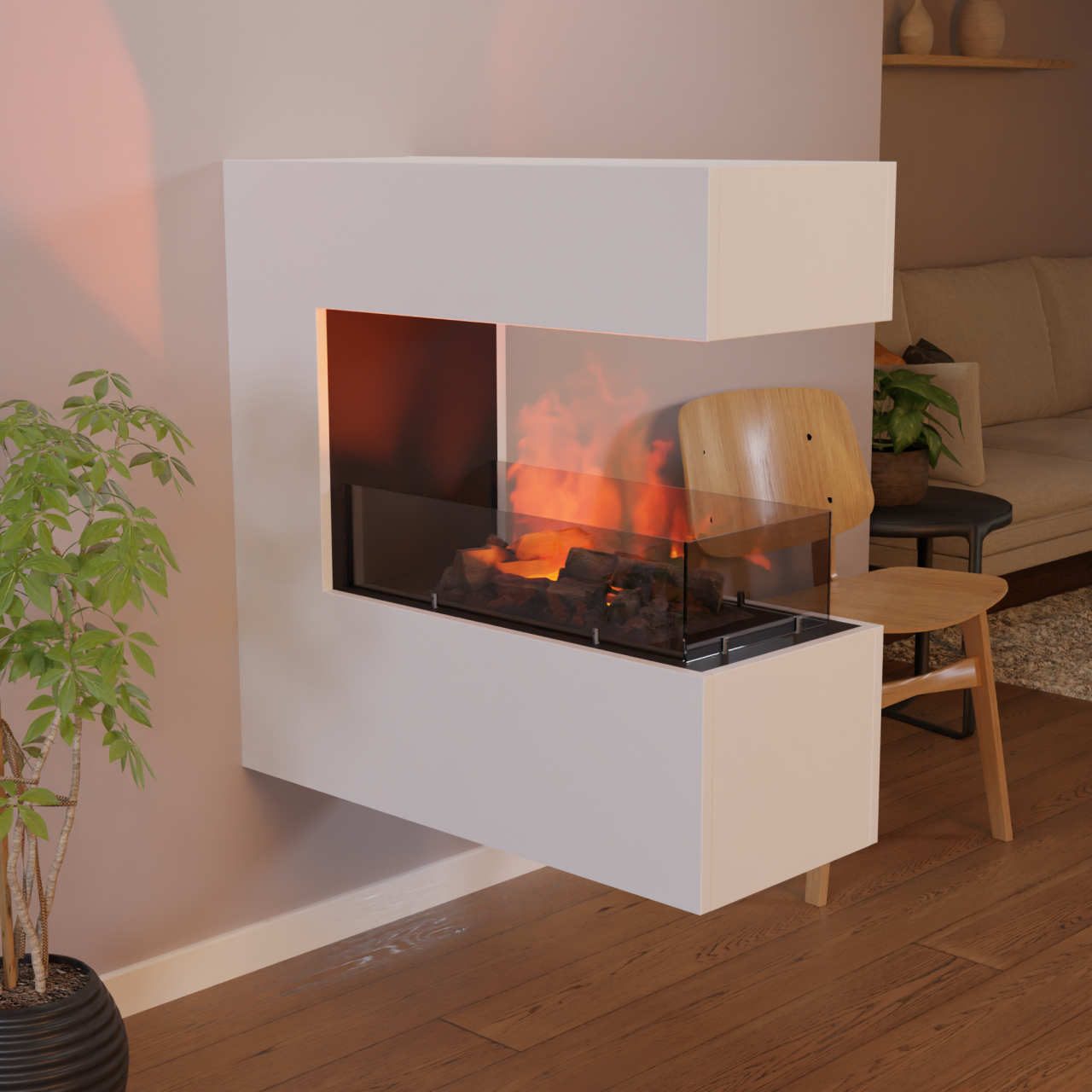 Glow Fire Schiller Hängekamin Weiß Elektrokamin mit Wasserdampf