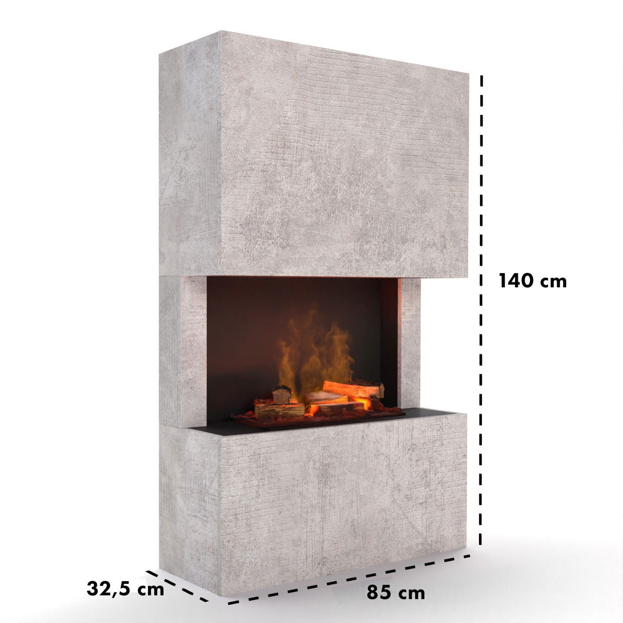 Glow Fire Tucholsky 3-sided Beton Elektrokamin mit Wasserdampf