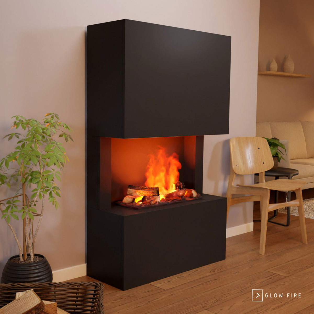 Glow Fire Tucholsky 3-sided Schwarz Elektrokamin mit Wasserdampf