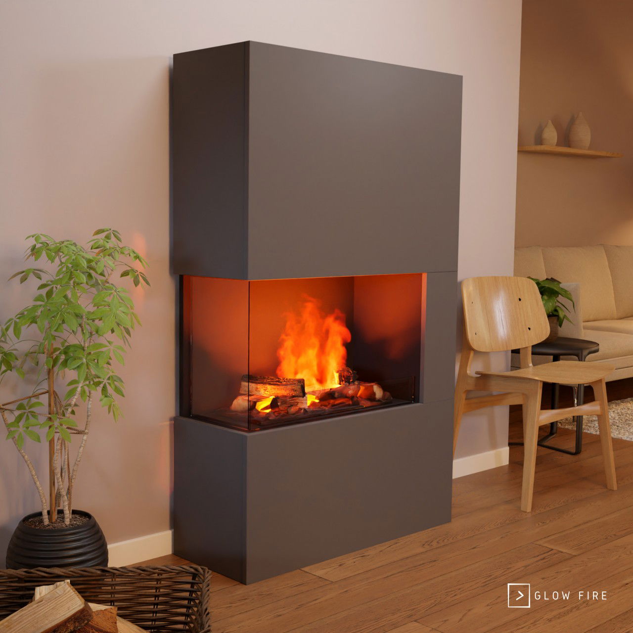 Glow Fire Tucholsky Right Corner Grau Elektrokamin mit Wasserdampf