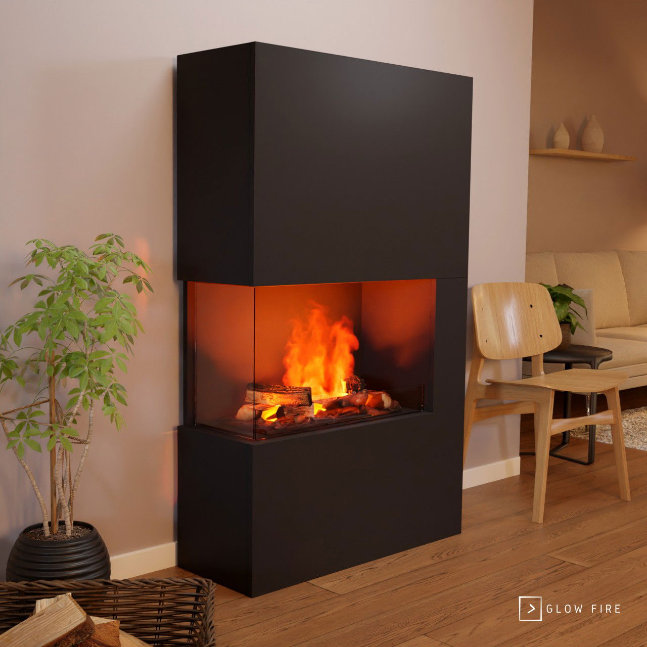 Glow Fire Tucholsky Right Corner Schwarz Elektrokamin mit Wasserdampf