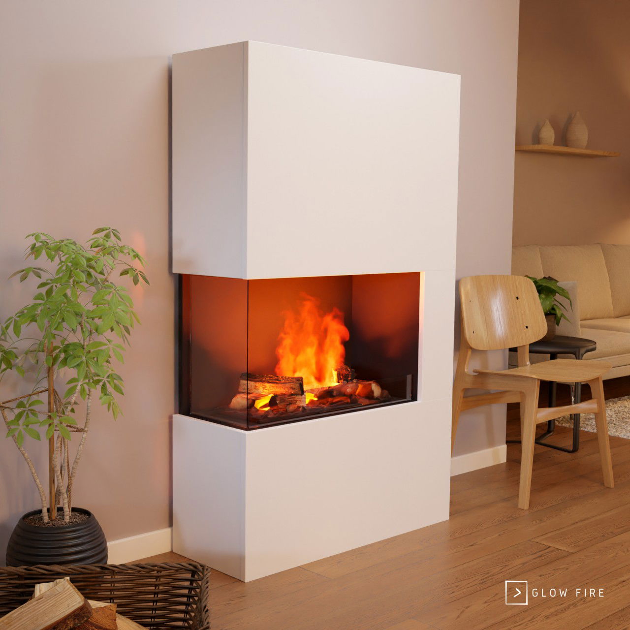 Glow Fire Tucholsky Right Corner Weiß Elektrokamin mit Wasserdampf