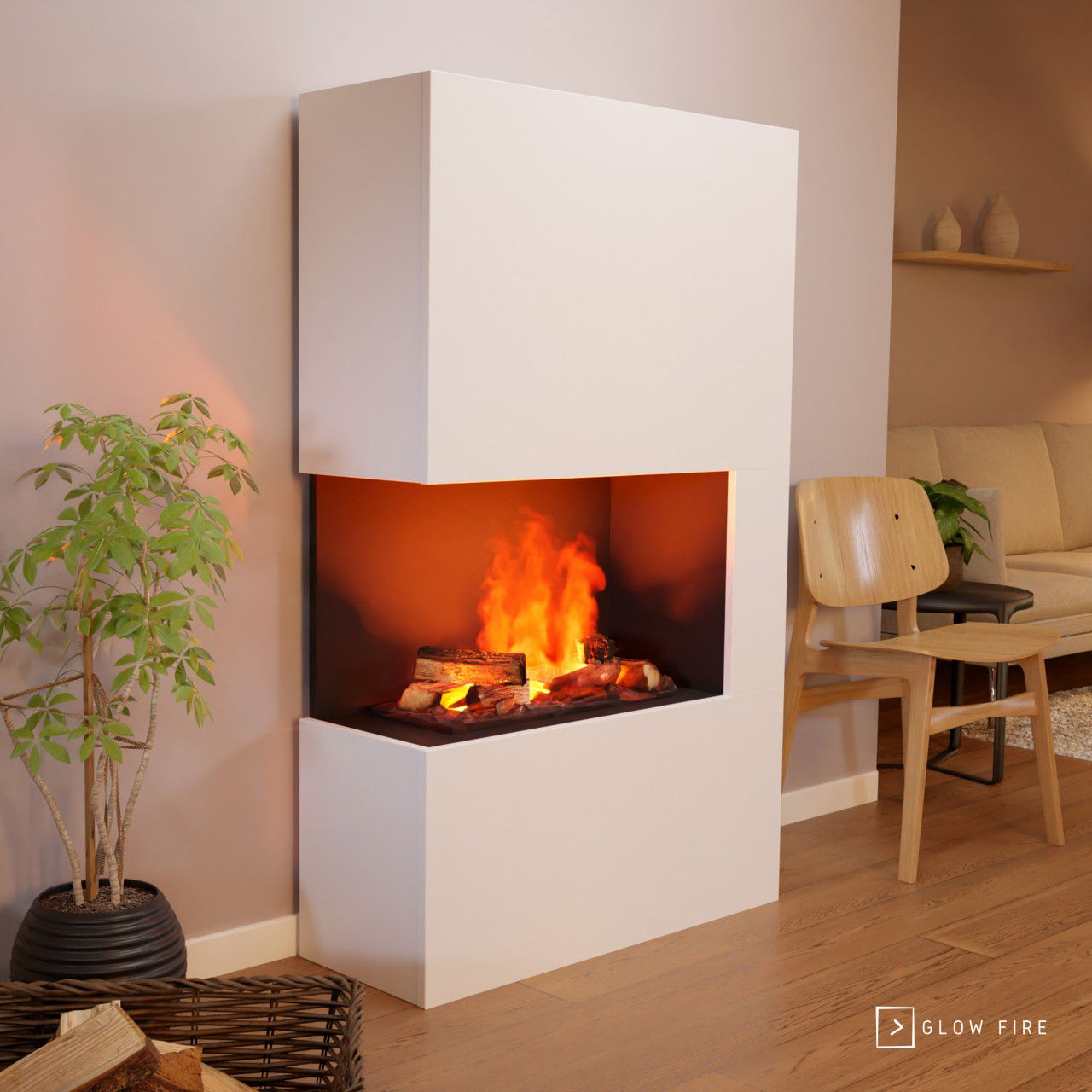 Glow Fire Tucholsky Right Corner Weiß Elektrokamin mit Wasserdampf