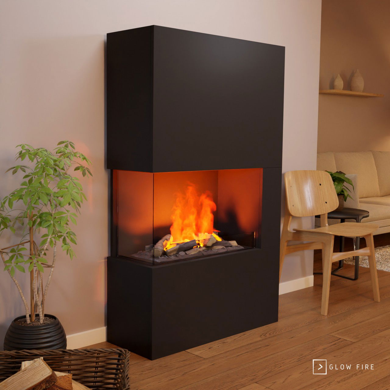 Glow Fire Tucholsky Right Corner Schwarz Elektrokamin mit Wasserdampf