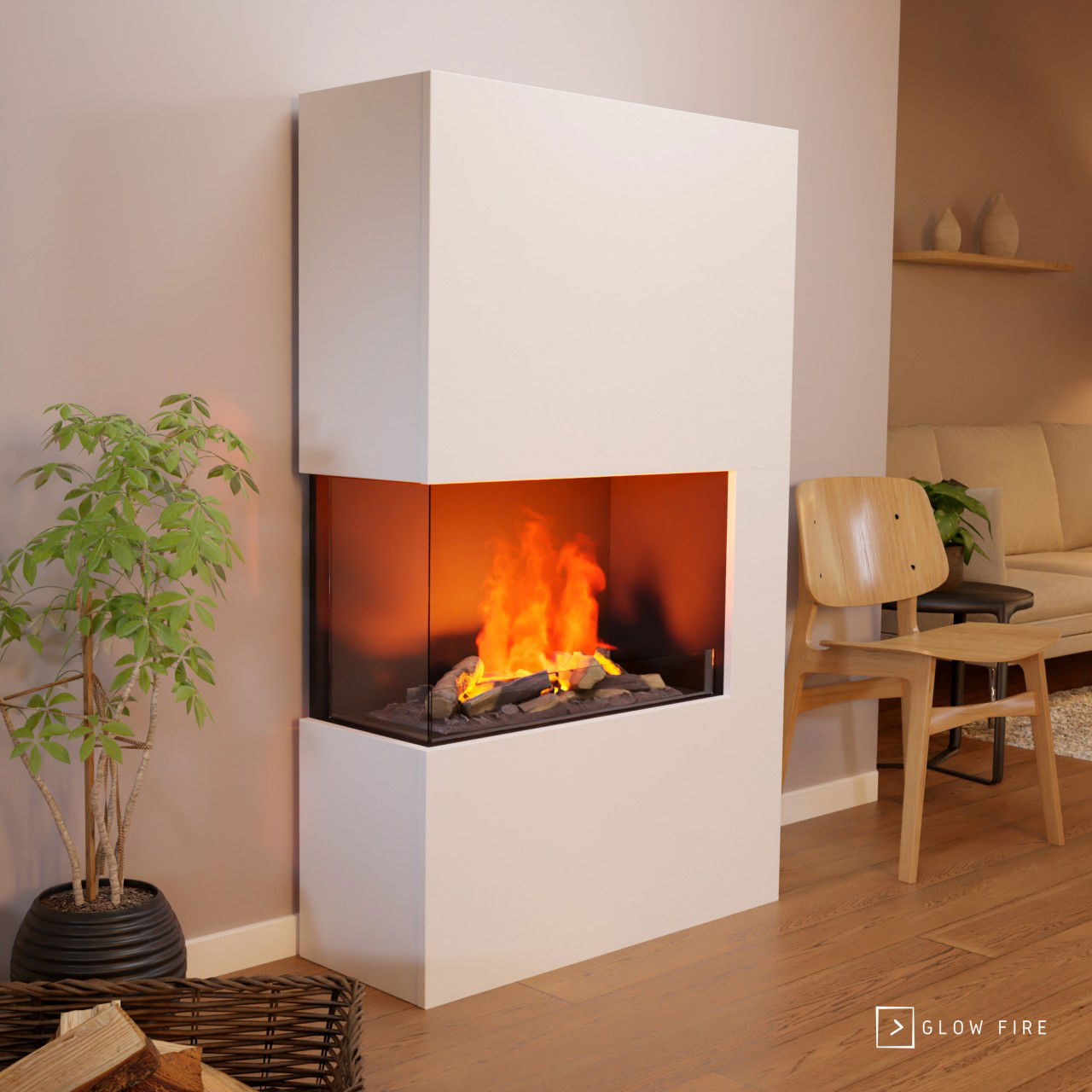 Glow Fire Tucholsky Right Corner Weiß Elektrokamin mit Wasserdampf