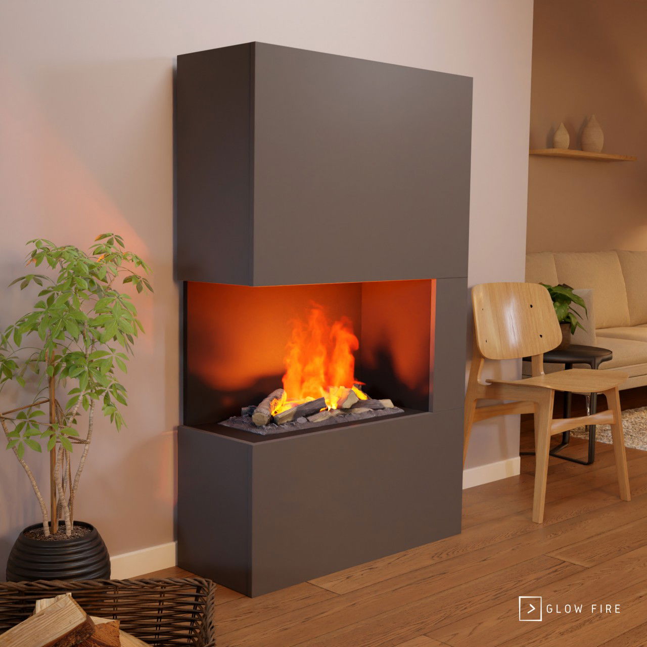 Glow Fire Tucholsky Right Corner Grau Elektrokamin mit Wasserdampf