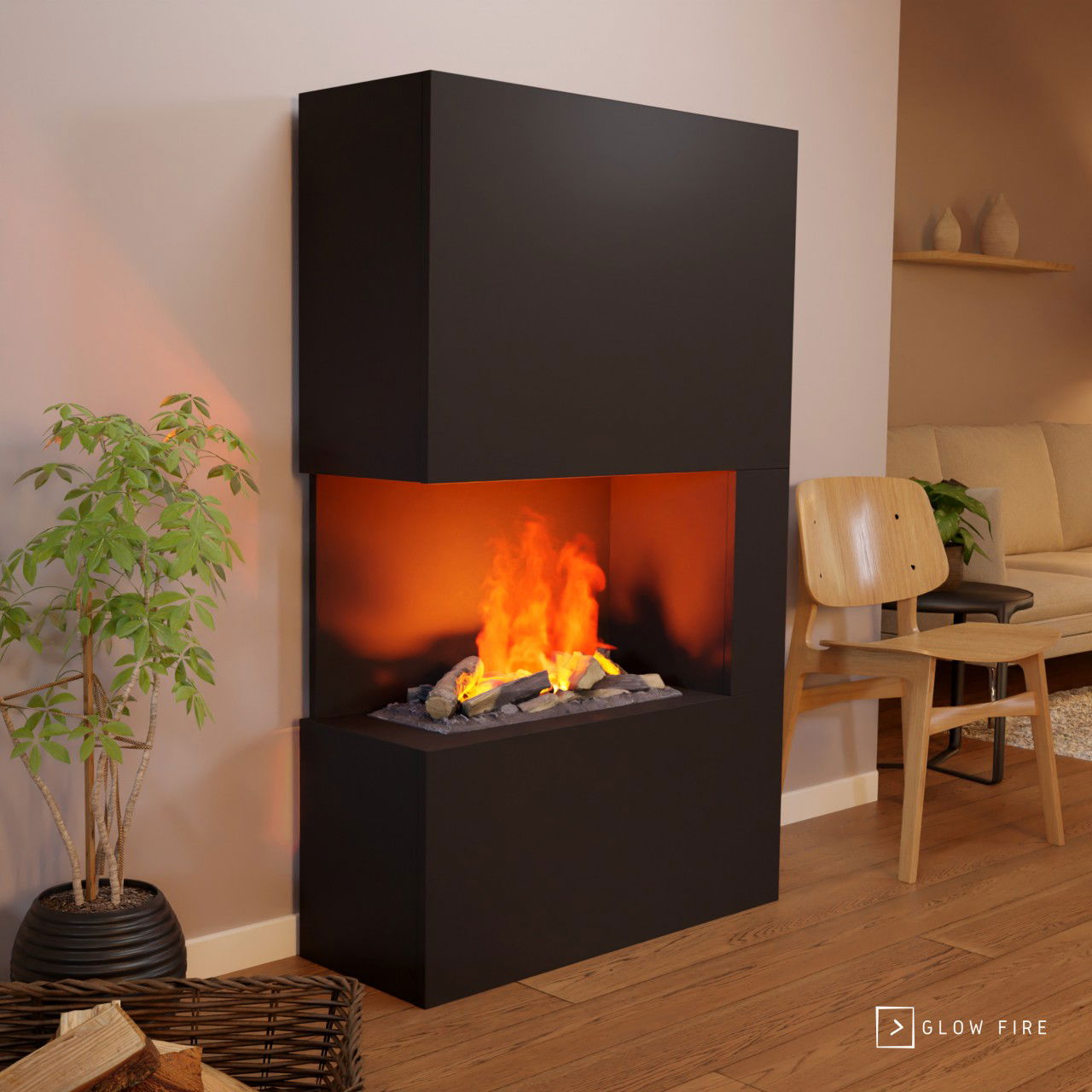 Glow Fire Tucholsky Right Corner Schwarz Elektrokamin mit Wasserdampf