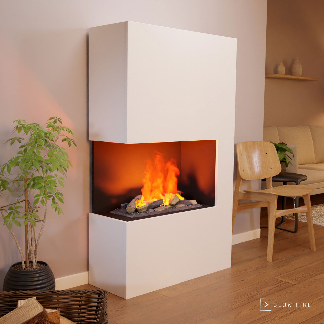 Glow Fire Tucholsky Right Corner Weiß Elektrokamin mit Wasserdampf