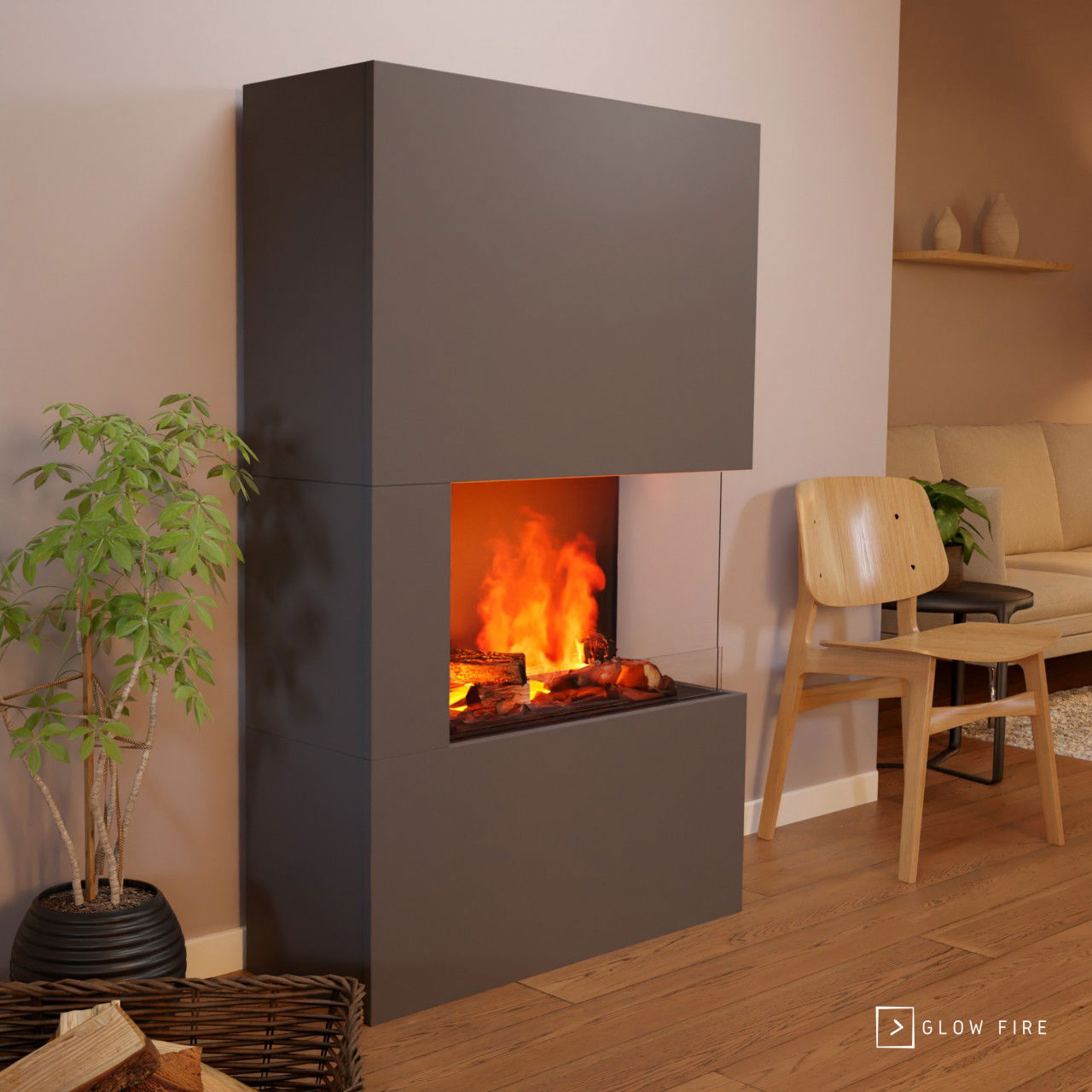 Glow Fire Tucholsky Right Corner Grau Elektrokamin mit Wasserdampf