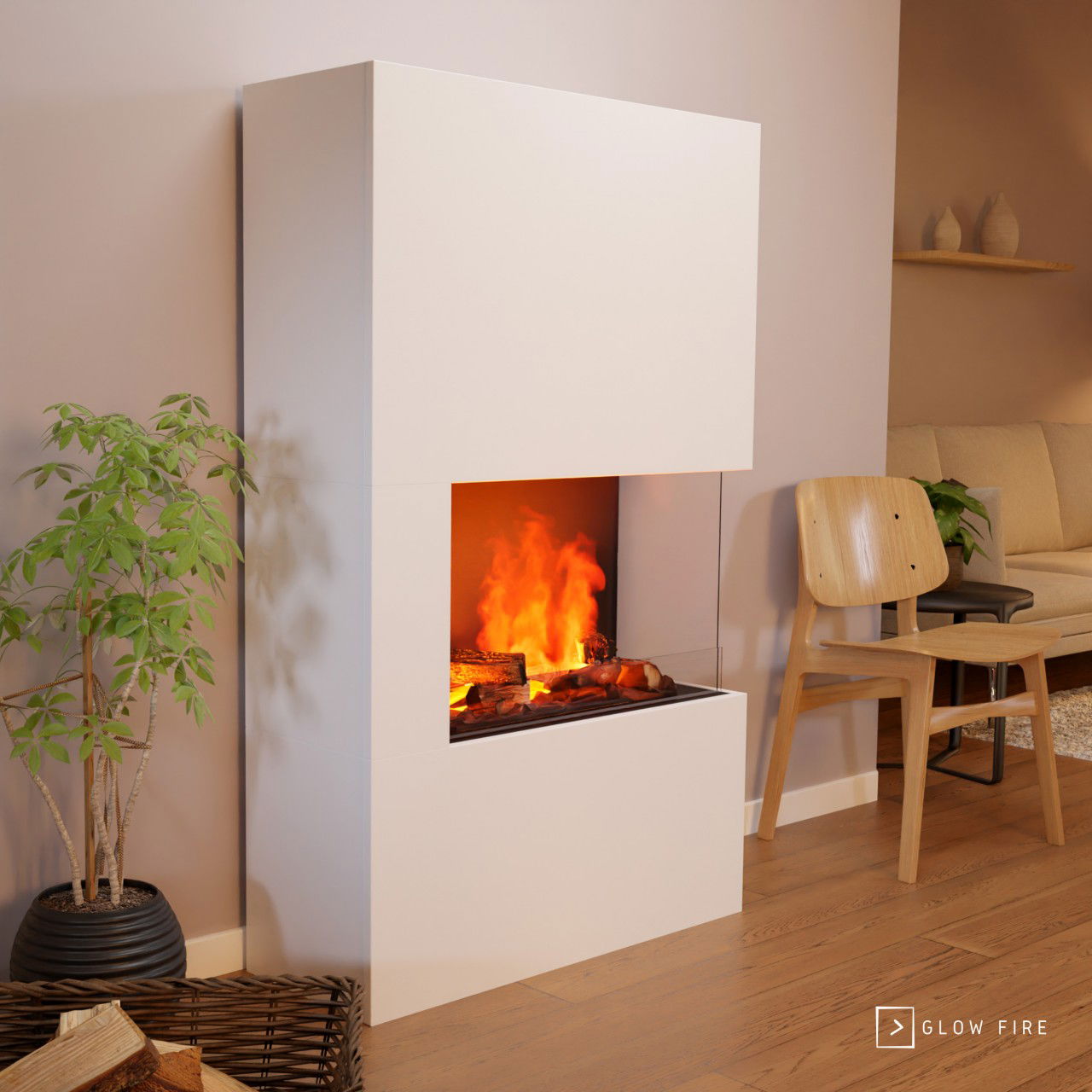 Glow Fire Tucholsky Right Corner Weiß Elektrokamin mit Wasserdampf