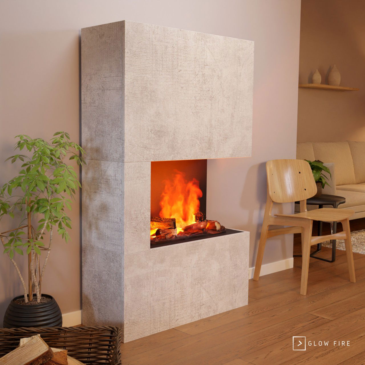 Glow Fire Tucholsky Right Corner Beton Elektrokamin mit Wasserdampf