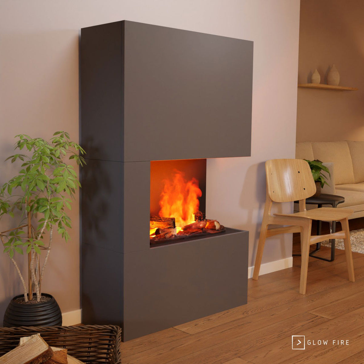 Glow Fire Tucholsky Right Corner Grau Elektrokamin mit Wasserdampf