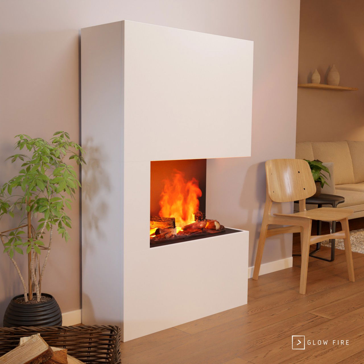 Glow Fire Tucholsky Right Corner Weiß Elektrokamin mit Wasserdampf