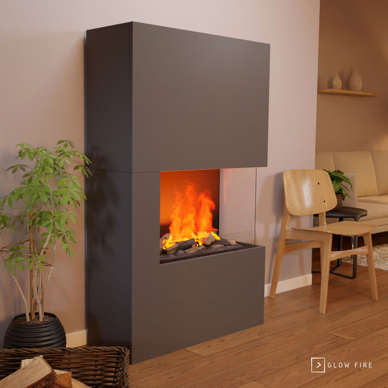 Glow Fire Tucholsky Right Corner Grau Elektrokamin mit Wasserdampf