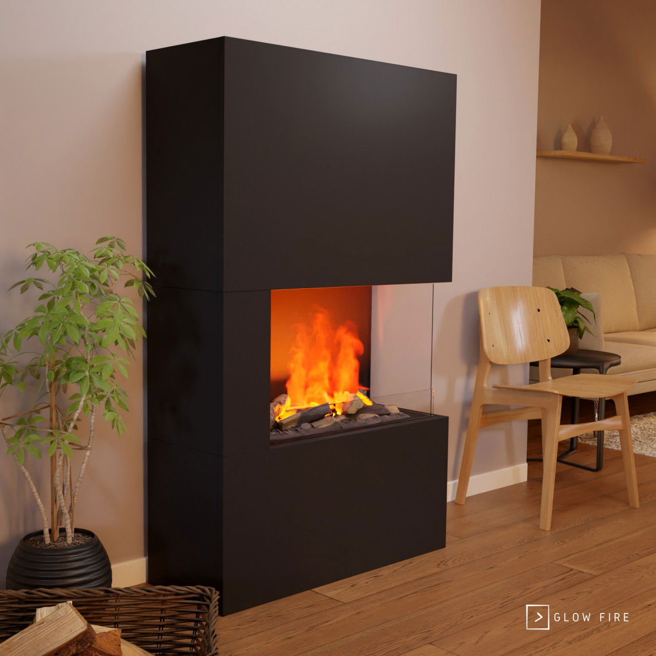 Glow Fire Tucholsky Right Corner Schwarz Elektrokamin mit Wasserdampf