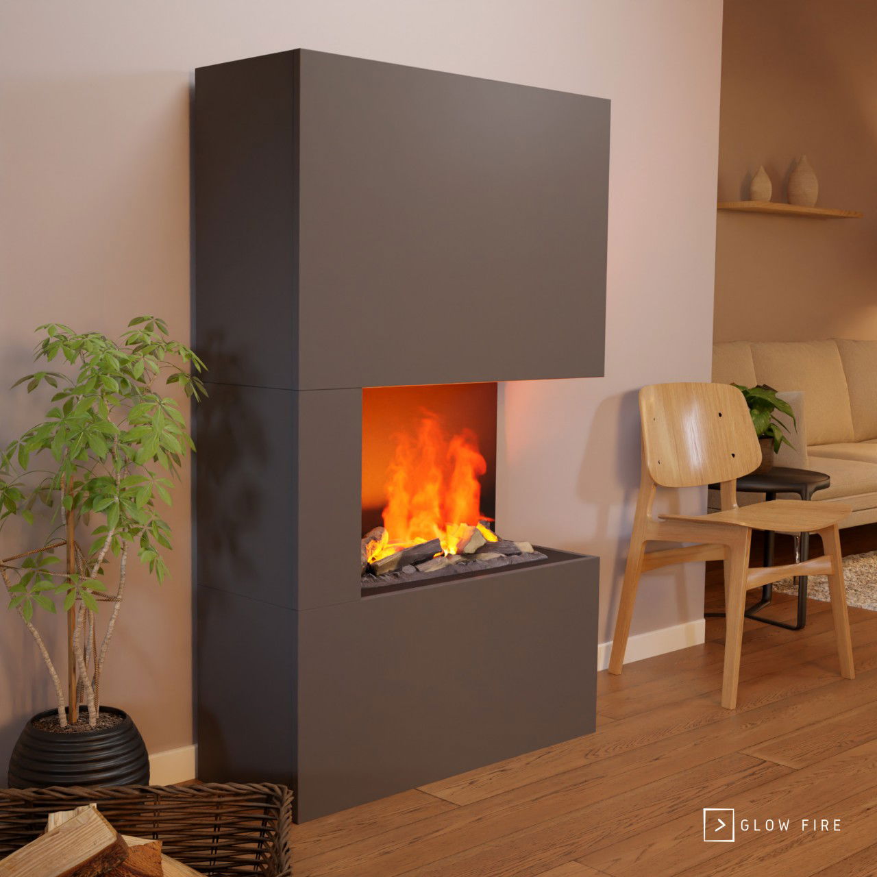 Glow Fire Tucholsky Right Corner Grau Elektrokamin mit Wasserdampf