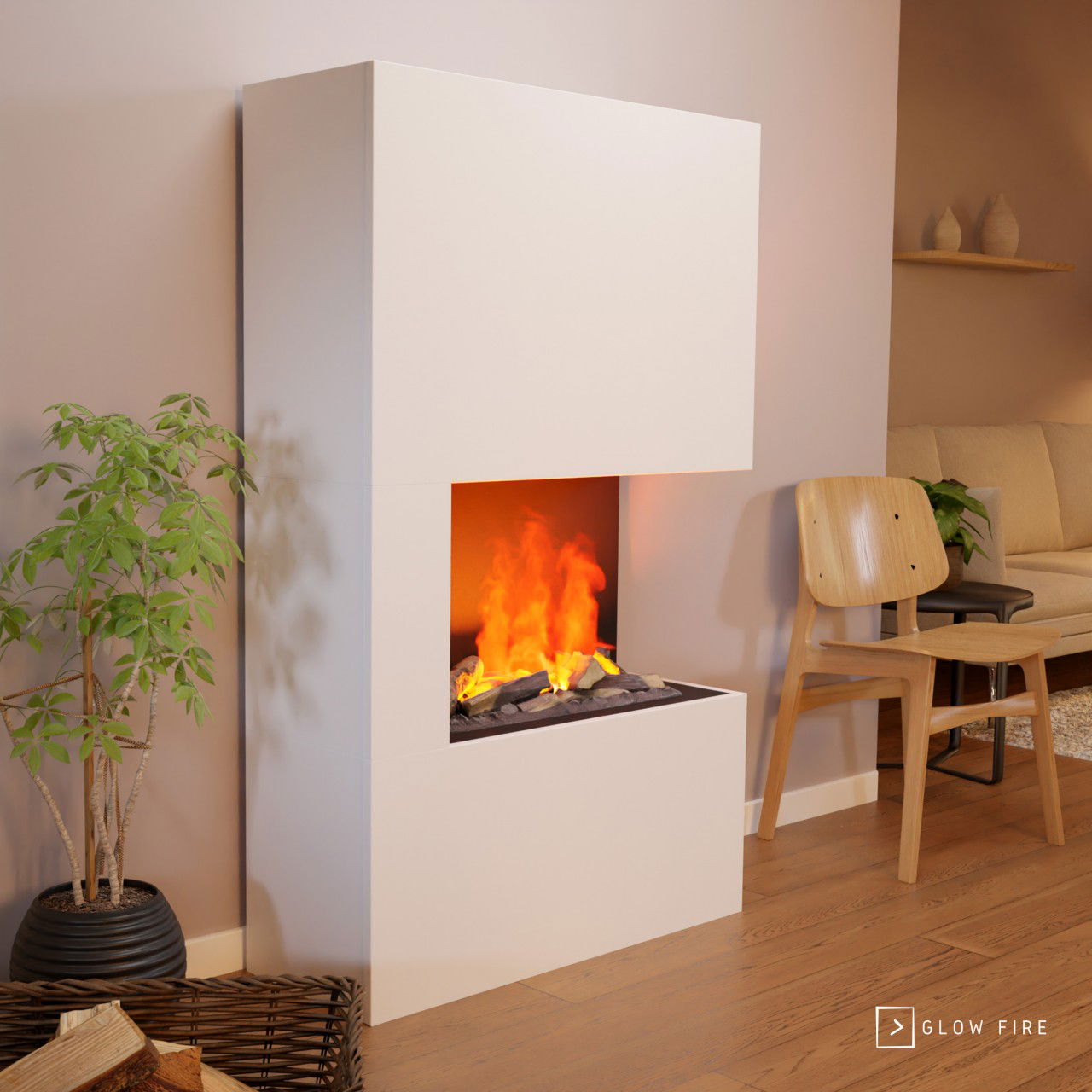 Glow Fire Tucholsky Right Corner Weiß Elektrokamin mit Wasserdampf