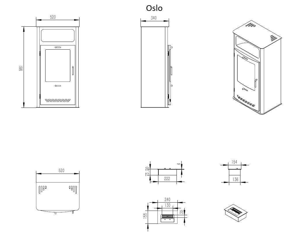 Glow Fire Oslo Ethanol Kamin Schwarz